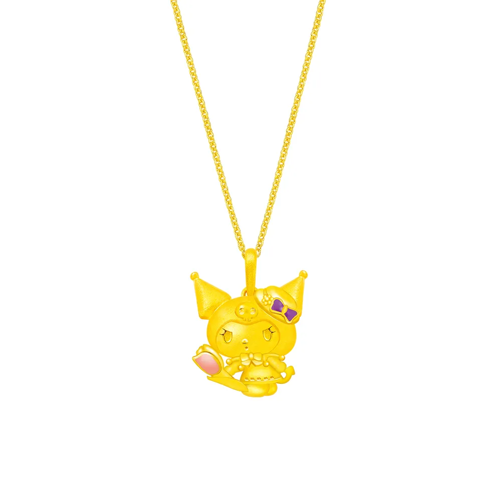 【Just Gold 鎮金店】三麗鷗 酷洛米 Kuromi 復古野餐趣-鬱金香 黃金吊墜(不含鍊)