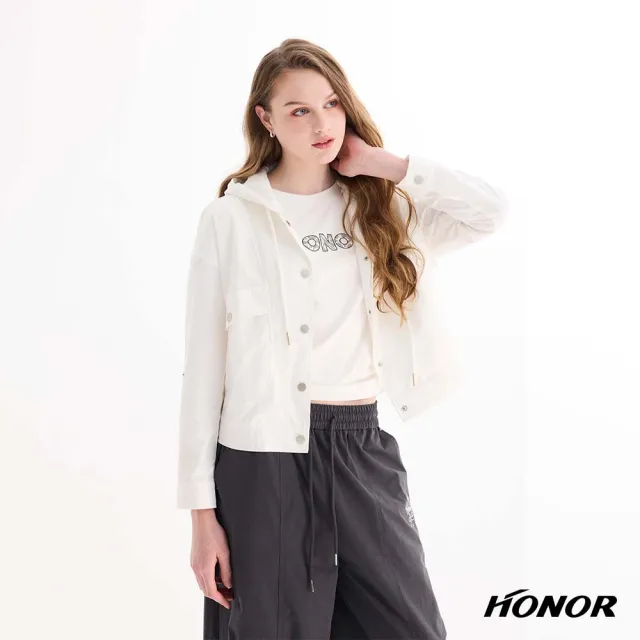 【HONOR 山形屋】休閒連帽抽繩排釦工裝風外套-白/橘