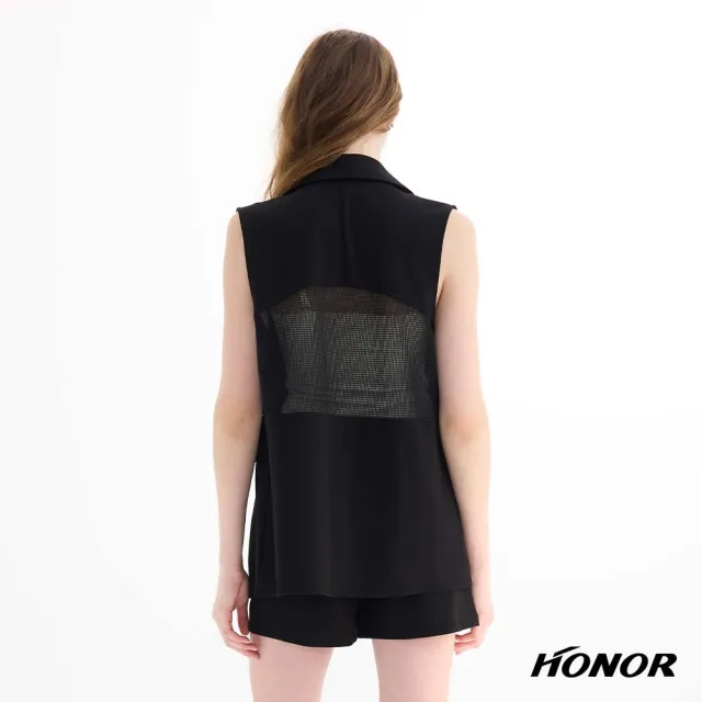 【HONOR 山形屋】網紗拼接西裝翻領背心-黑