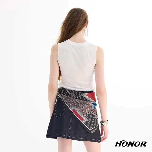【HONOR 山形屋】品牌亮鑽字母雙層網紗無袖上衣-白/黑