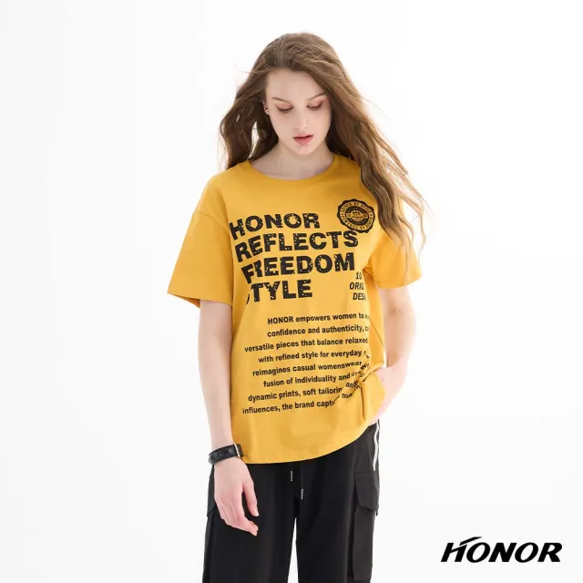 【HONOR 山形屋】率性潮流字母印花短袖上衣-藍/黃