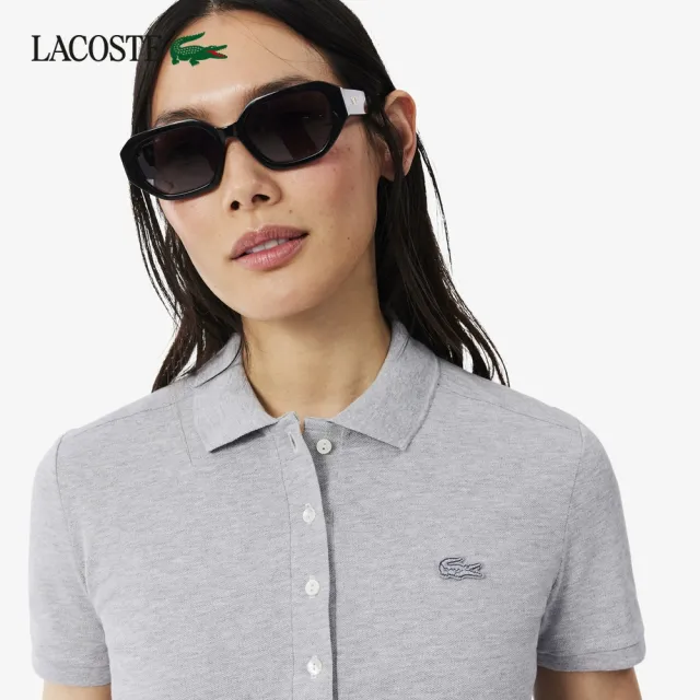 【LACOSTE】女款-緊身彈性棉短袖Polo衫(灰色)