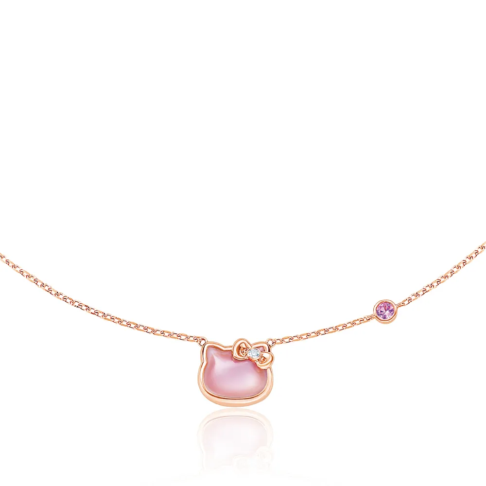 【Just Diamond】鎮金店 18K玫瑰金 三麗鷗 甜粉萌魅-Kitty 鑽石項鍊