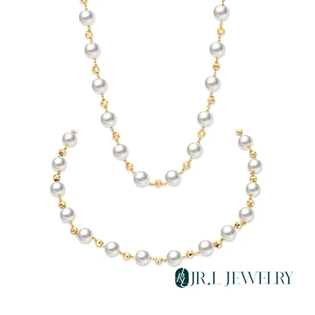 【JR.L JEWELRY】天然珍珠 純愛微光18K金珍珠套組(手鍊/項鍊3.5-4MM)