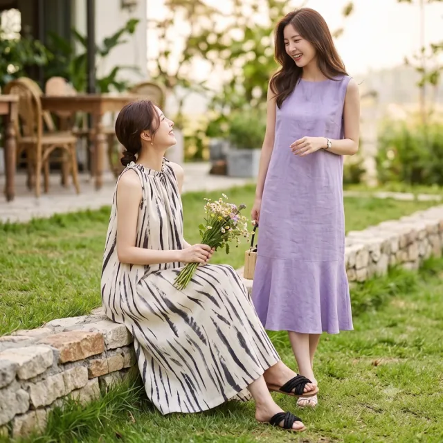 【米蘭精品】多款現貨出清 洋裝無袖連身裙大尺碼女裝連衣裙(亞麻棉麻休閒長裙顯瘦魚尾女裙子多款74kf18) C