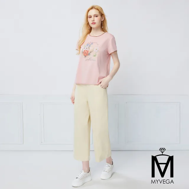 【MYVEGA 麥雪爾】MA高含棉中車線剪裁/褲耳八分寬褲-共二款(女寬褲/涼感褲/西裝褲/括腿褲)