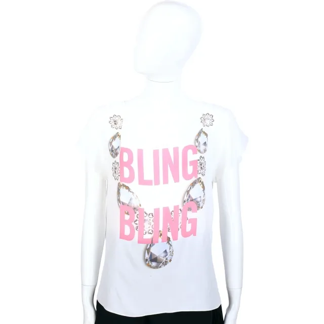 【MOSCHINO】白色鑽石項鍊圖案設計短袖上衣(女裝 圓領 TEE T恤)