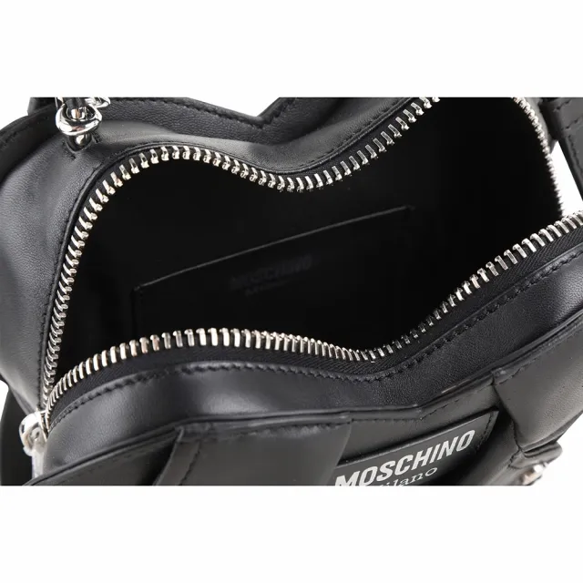 【MOSCHINO】Biker 愛心夾克造型小羊皮拉鍊手提 斜背包(黑x銀 兩用包 肩背 真皮)