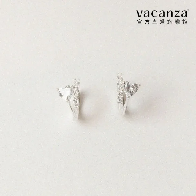 【vacanza】925純銀飾品｜愛心並排鑽 圈式純銀耳環 (抗過敏 七夕禮物 生日禮物)