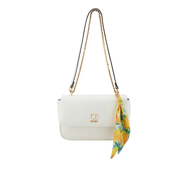 【NINE WEST】AZELIE 絲巾造型雙背帶鏈包 斜背包-奶油白(582926)