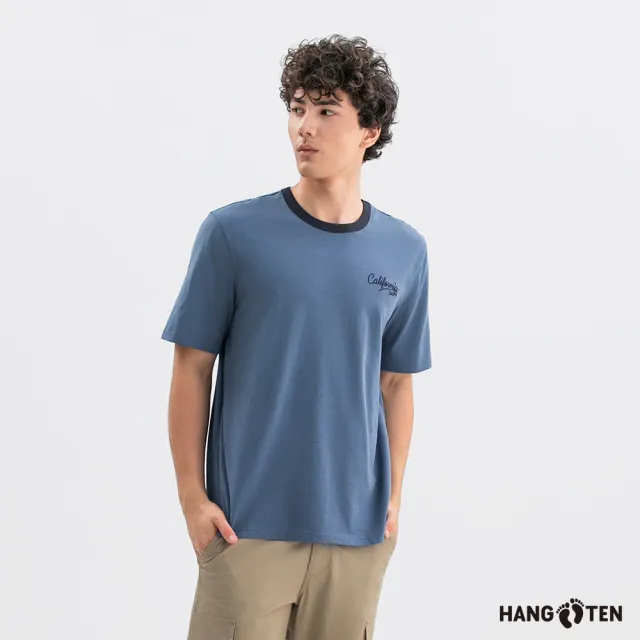 【Hang Ten】Hang Ten- 竹節棉左胸加州刺繡寬版短袖T恤-男(粉藍)