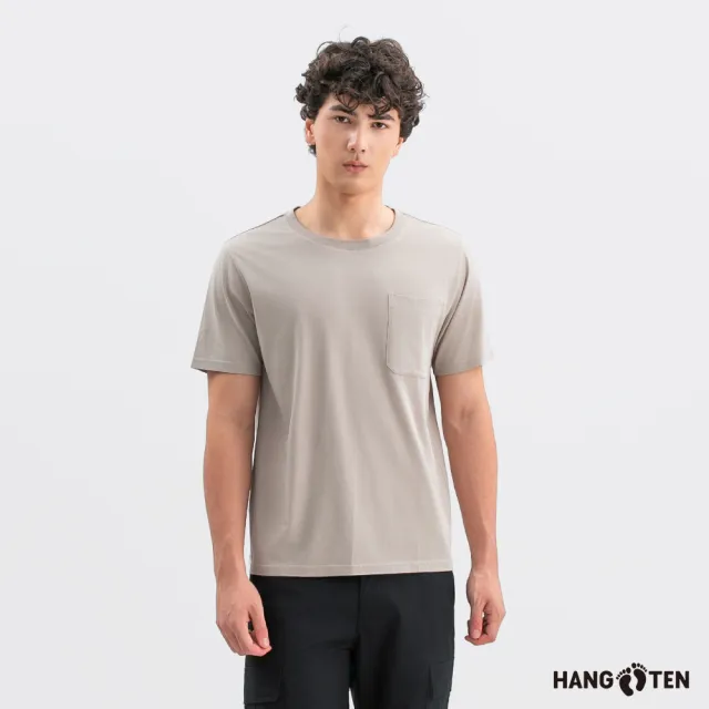 【Hang Ten】Hang Ten- 酵素水洗左胸口袋短袖T恤-男(杏色)