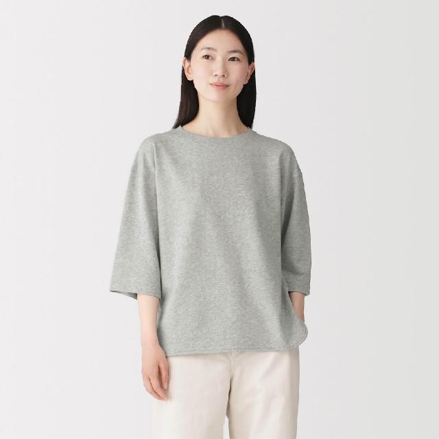 【MUJI 無印良品】女輕量裏毛七分袖套衫(柔白/灰色/黑色/淺黃)