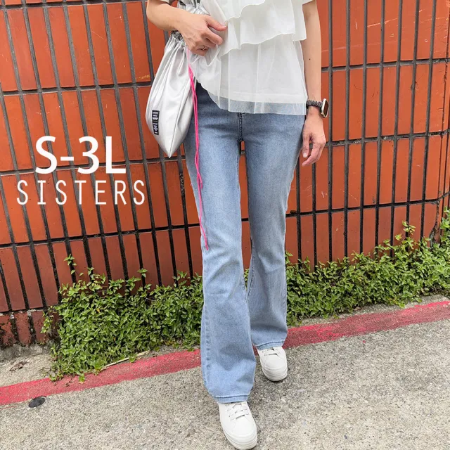 【SISTERS】高含棉水洗刷色顯腿長小喇叭牛仔褲/S-3L(女下著/靴型褲/女褲/顯瘦/喇叭褲/丹寧)