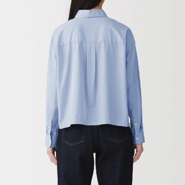 【MUJI 無印良品】女水洗平織布短版長袖襯衫(黑色/淡藍)