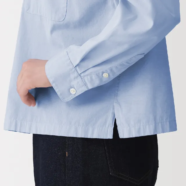 【MUJI 無印良品】女水洗平織布短版長袖襯衫(黑色/淡藍)