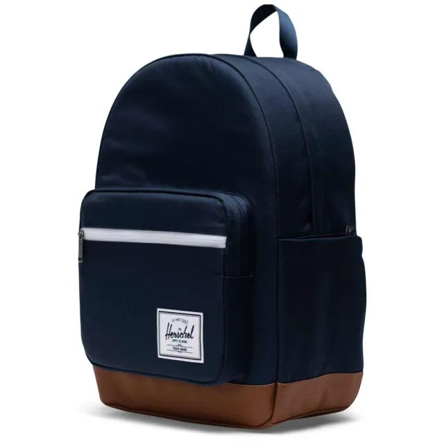 【Herschel】雙11 Pop Quiz 大型 深藍 藍色 皮革底 帆布 防潑水 筆電夾層 大學 書包 筆電 背包  