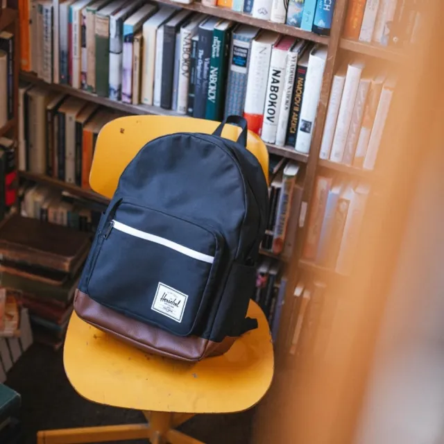 【Herschel】雙11 Pop Quiz 大型 深藍 藍色 皮革底 帆布 防潑水 筆電夾層 大學 書包 筆電 背包  