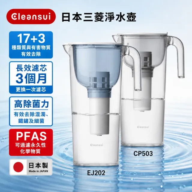 【Cleansui 可菱水】日本製-官方直營1.7L濾水壺CP503+中空絲膜濾芯*1(共1壺1芯)