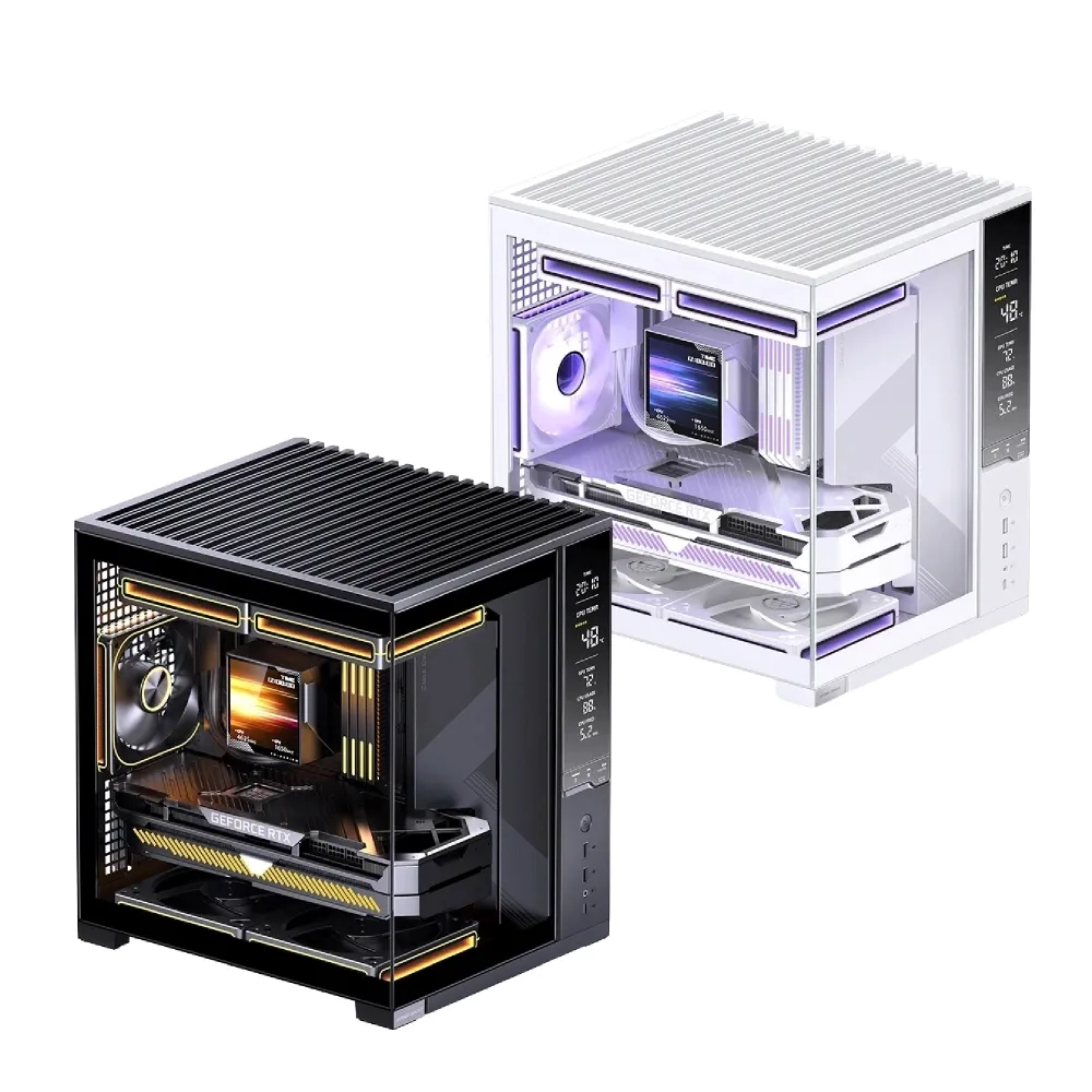 【JONSBO 喬思伯】D34 數位顯示桌面型海景 mATX 機殼 黑/白(240水冷/5風扇/理線擋板/背插)