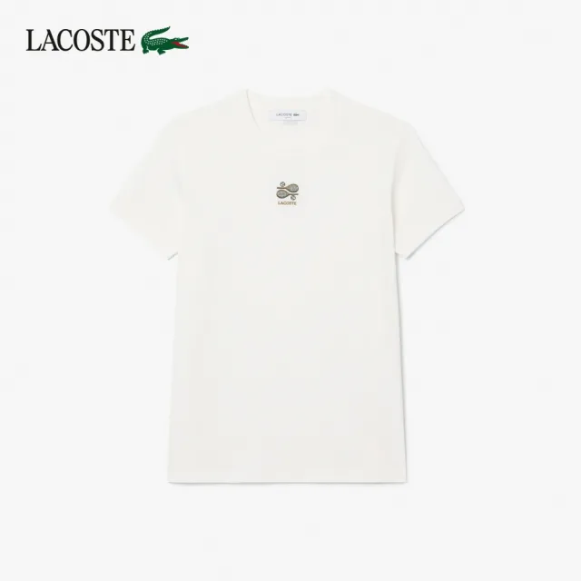 【LACOSTE】女款-網球刺繡裝飾針織短袖T恤(白色)