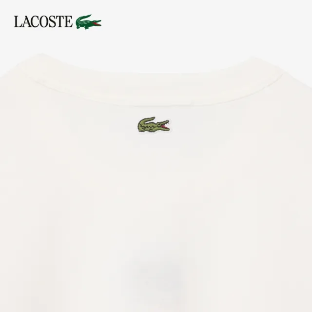 【LACOSTE】女款-網球刺繡裝飾針織短袖T恤(白色)