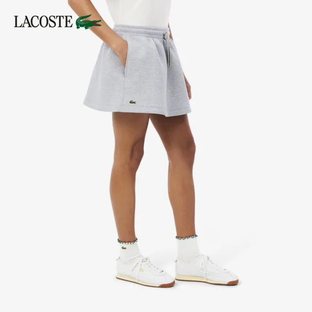 【LACOSTE】女款-顯瘦小心機抽繩休閒短裙(灰色)
