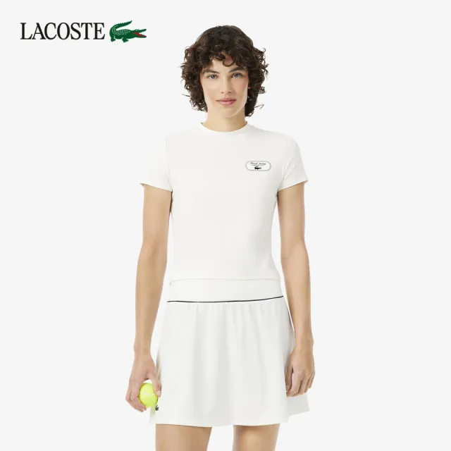 【LACOSTE】女款-Ultra Dry 網球傳承徽章速乾防曬短袖T恤(白色)