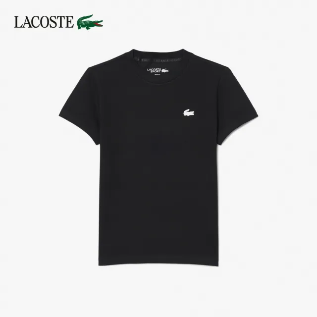【LACOSTE】女款-有機棉快乾素面短袖T恤(黑色)