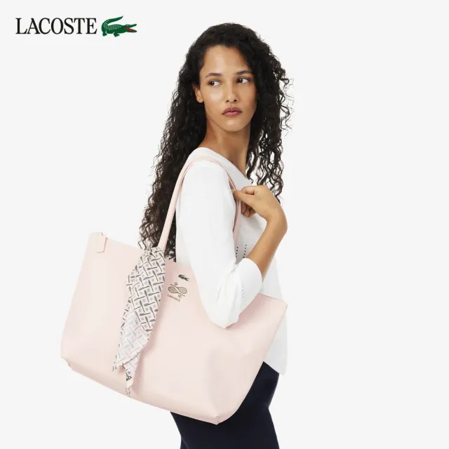 【LACOSTE】包款-L.12.12 經典小鹿角針織壓紋托特包(櫻花粉)