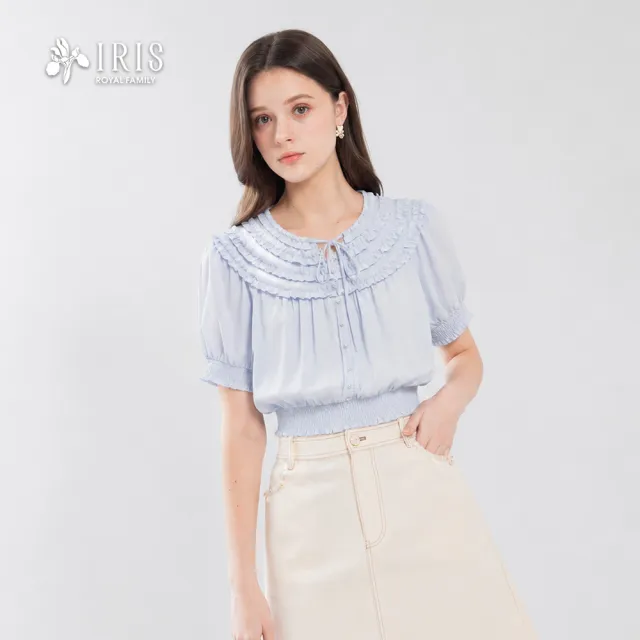 【IRIS 艾莉詩】柔光間隙領荷葉上衣(62139)