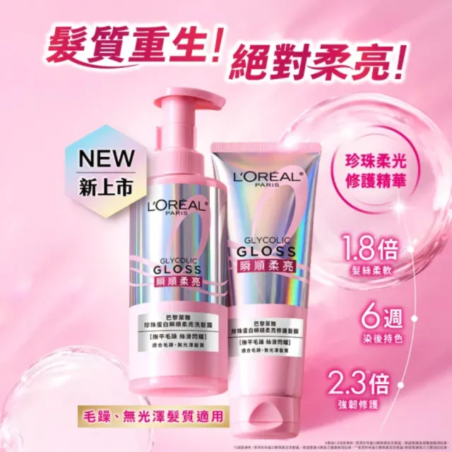 【L’OREAL Paris 巴黎萊雅】黃金胜柔韌修護/ 玻尿酸水光豐盈/ 珍珠蛋白瞬順柔亮洗髮露_2入組 (洗髮精)