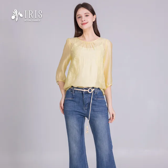 【IRIS 艾莉詩】典雅蕾絲壓飾上衣-黃色(62144)