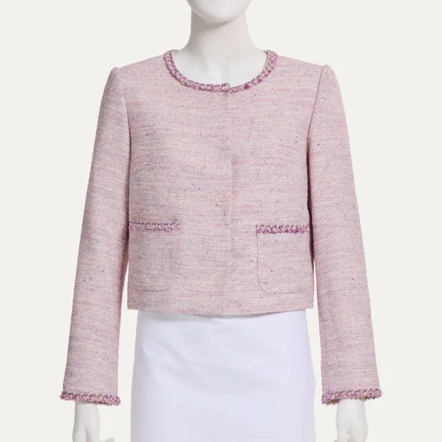 【ILEY 伊蕾】滾邊圓領小香羊毛毛呢外套(紫；M-XL；1263014008)