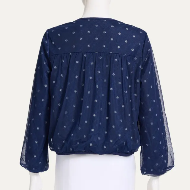 【ILEY 伊蕾】雙層網紗波點格紋外套(深藍；M-XL；1263384002)