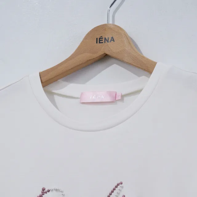 【IENA】珍珠繡花上衣（#6231007 七分袖、圓領上衣；白色/咖色）
