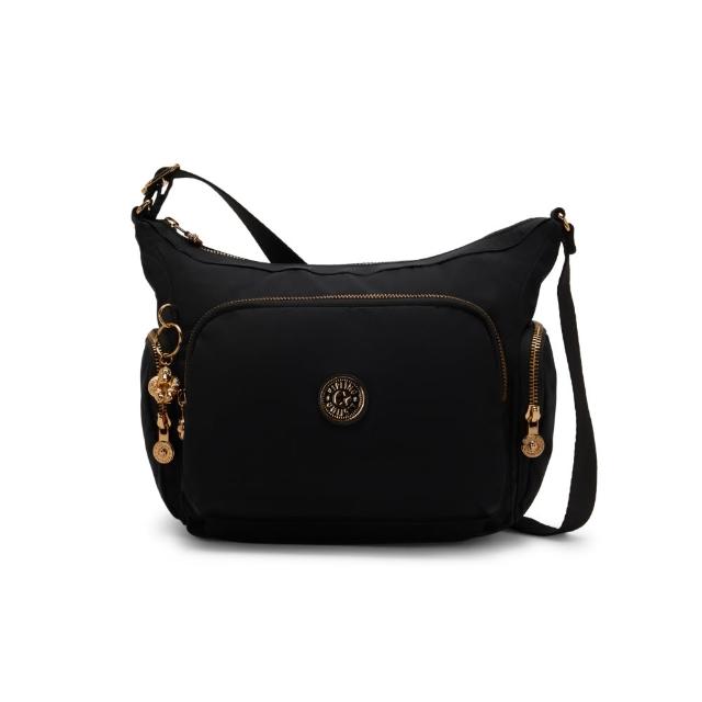 【KIPLING】『牛角包』墨黑金輕巧多袋實用側背包-GABB S 女包