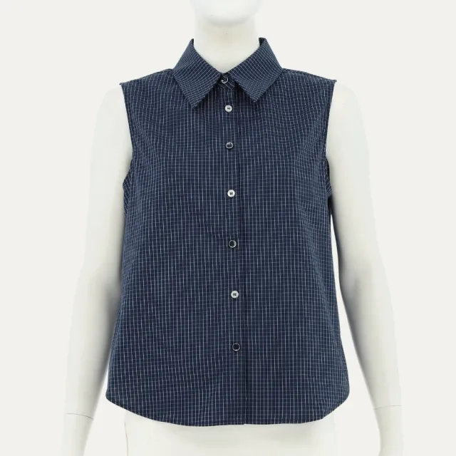 【ILEY 伊蕾】小格紋棉質襯衫領背心(深藍；M-XL；1263693003)