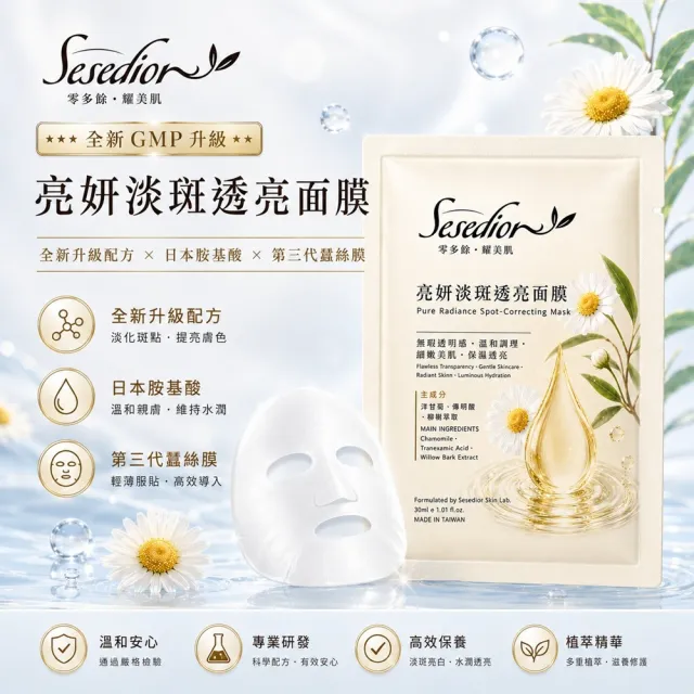 【Sesedior 希希娣兒】亮妍淡斑透亮面膜30片(無暇透明感 • 溫和調理 • 細嫩美肌 • 保濕透亮)
