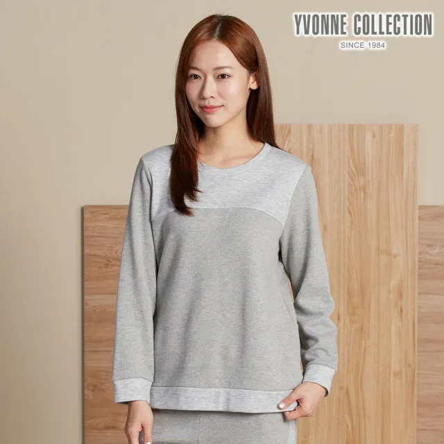 【YVONNE 以旺傢飾】雙色刷毛長袖上衣-迷霧灰
