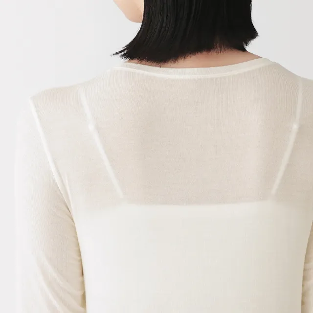 【MUJI 無印良品】女透明感圓領長袖 T 恤(柔白/黑色)