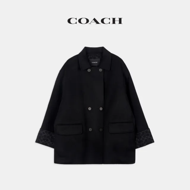 【COACH】蔻馳官方直營 經典 SIGNATURE 含羊毛闊擺大衣-黑色(CFI17)