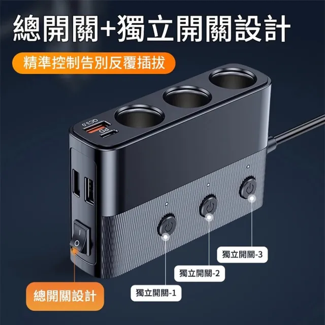 【YORI 優里】最強一拖7 大功率車充(點煙孔擴充器 車用充電器 USB車充 PD+QC3.0快充 PD30W車充)