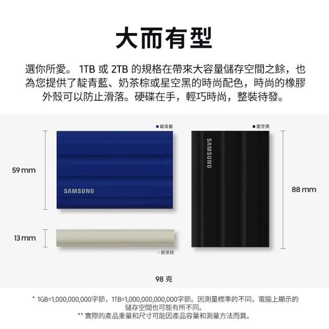 【Samsung 三星】T7 Shield 1TB Type-C USB 3.2 Gen 2 外接式ssd固態硬碟(靛青藍)