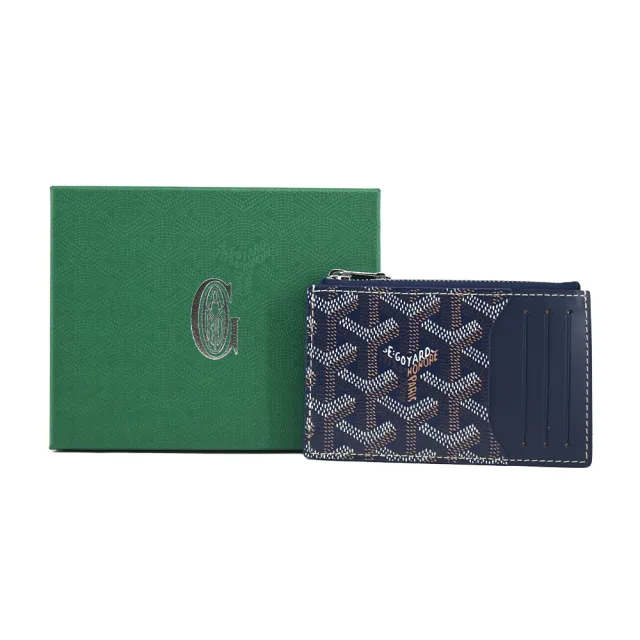 【GOYARD 高雅德】BOURBON 拼接塗料帆布拉鍊卡夾-海軍藍