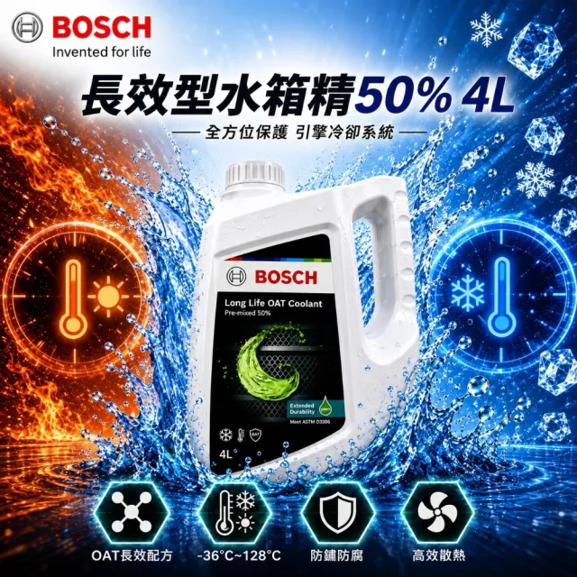 【BOSCH 博世】長效型有機酸水箱精50% 4L BOSCH水箱精｜4L水箱精｜冷卻液｜免稀釋水箱精｜50%水箱精