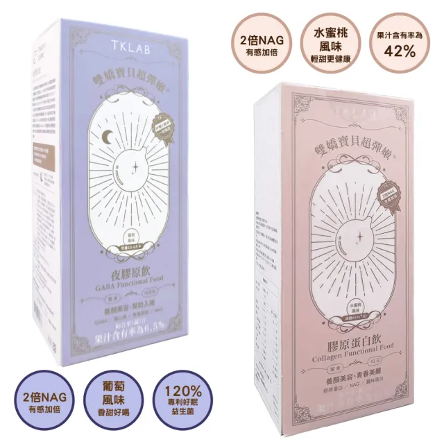 【TKLAB】雙嬌寶貝超彈嫩 膠原蛋白飲 10份/盒(水蜜桃風味/金黃蘋果風味/夜膠原飲/雪耳膠原飲)