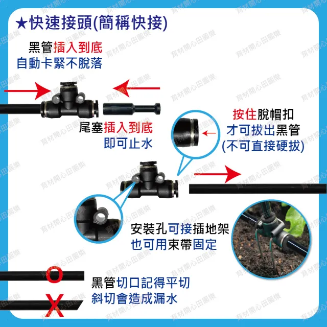 【田園樂】萬向可調噴霧頭 黑快接款/10支份/附二分尾塞*2 二分小黑管30呎