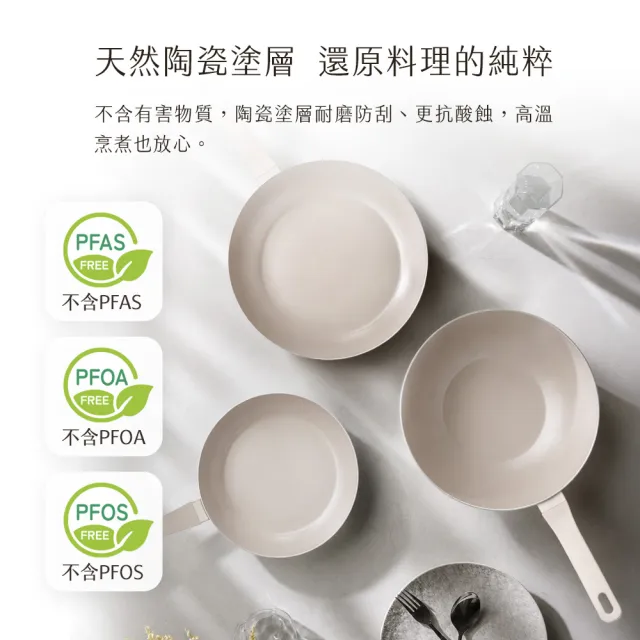 【Fackelmann】暖廚時光系列陶瓷不沾24CM不沾平底鍋+28CM炒鍋(適用電磁爐)