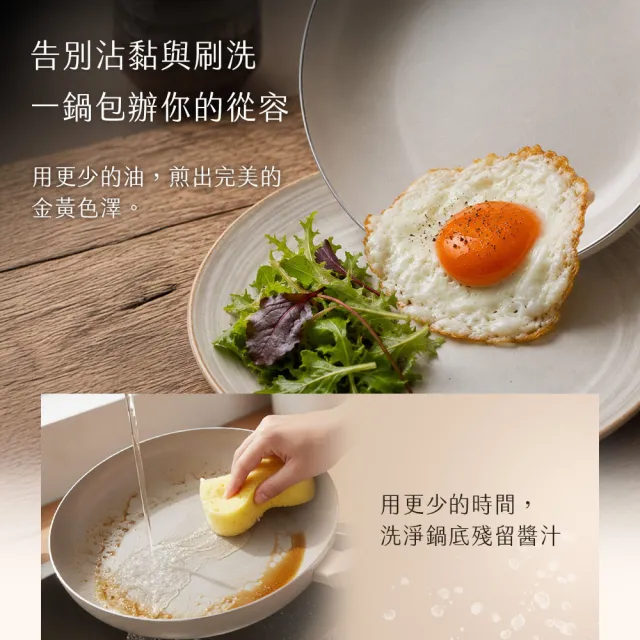 【Fackelmann】暖廚時光系列陶瓷不沾24CM不沾平底鍋+28CM炒鍋(適用電磁爐)